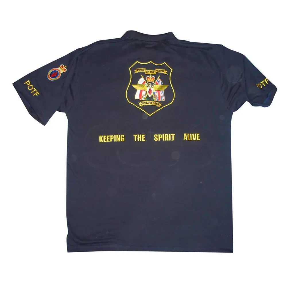 marching band polo navy blue shirt with embroidery back